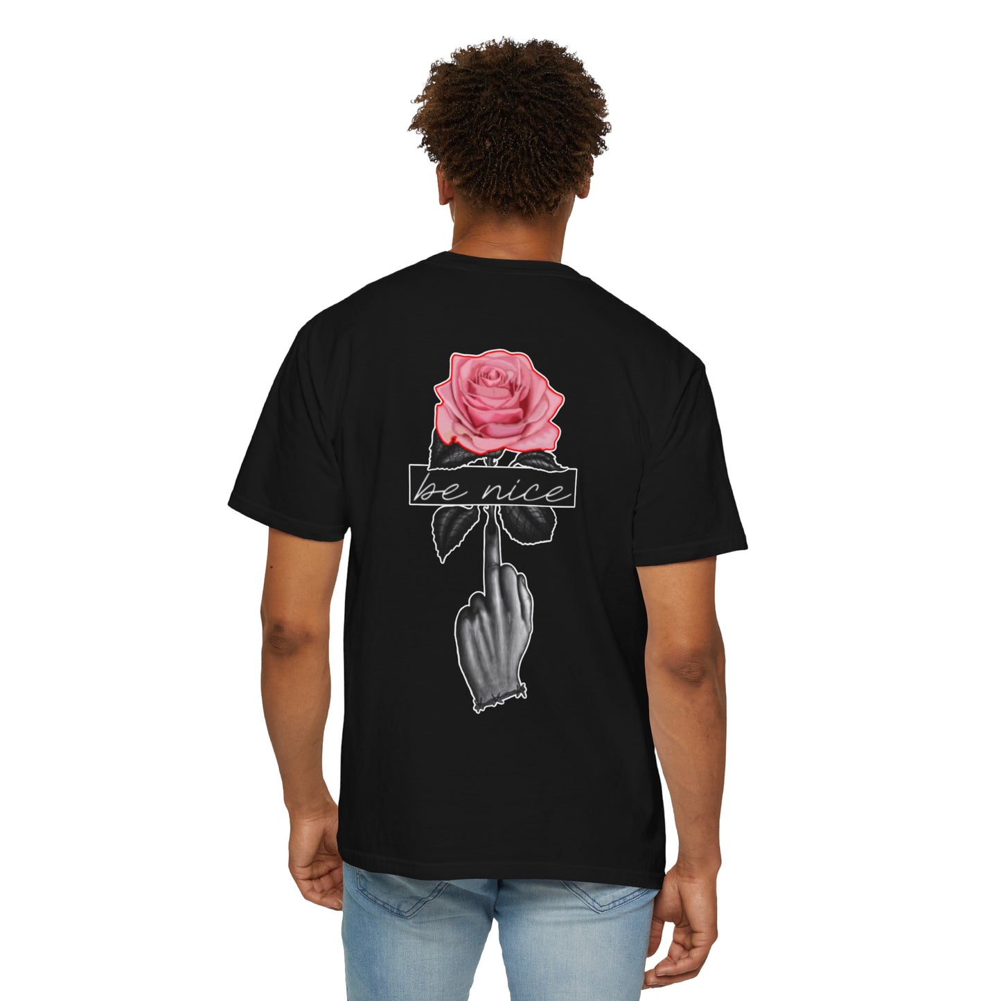 Rose & Gesture T‑Shirt — "Be Nice" Graphic Tee