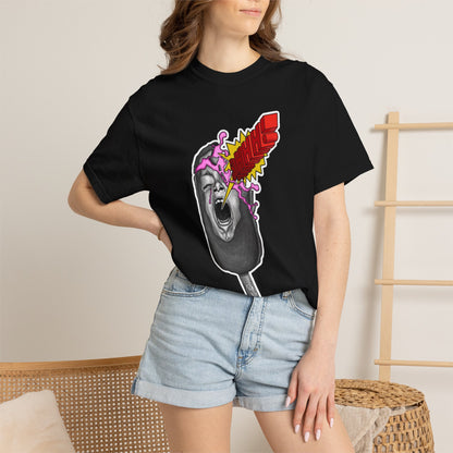 Graphic T-Shirt — Surreal Melted Popsicle Skull with Red Feather Burst