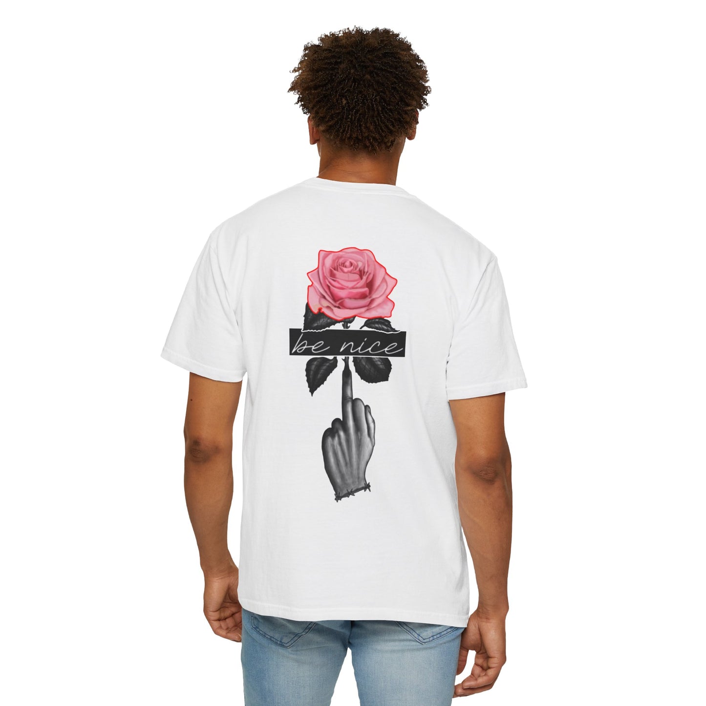 Rose & Gesture T‑Shirt — "Be Nice" Graphic Tee