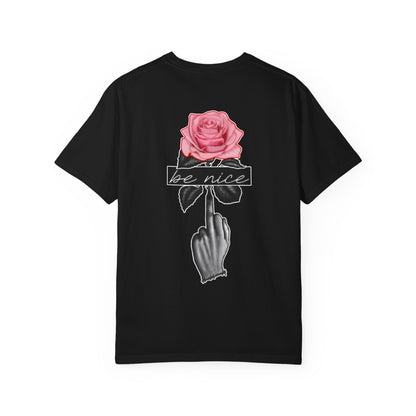 Rose & Gesture T‑Shirt — "Be Nice" Graphic Tee