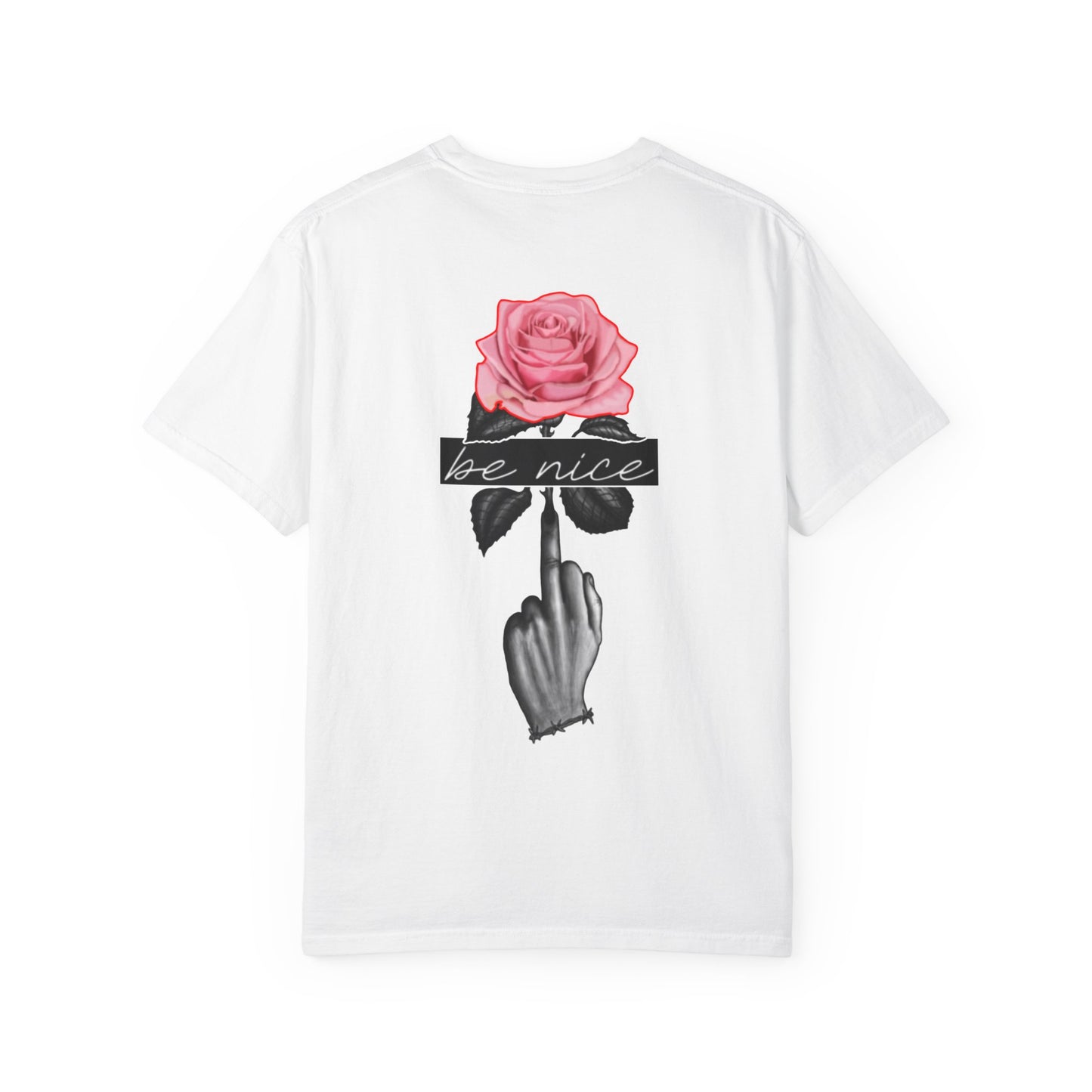 Rose & Gesture T‑Shirt — "Be Nice" Graphic Tee