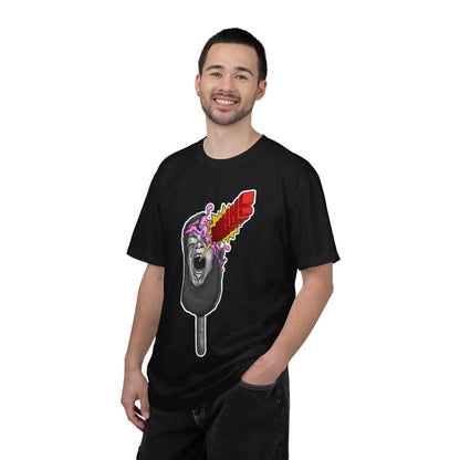 Graphic T-Shirt — Surreal Melted Popsicle Skull with Red Feather Burst