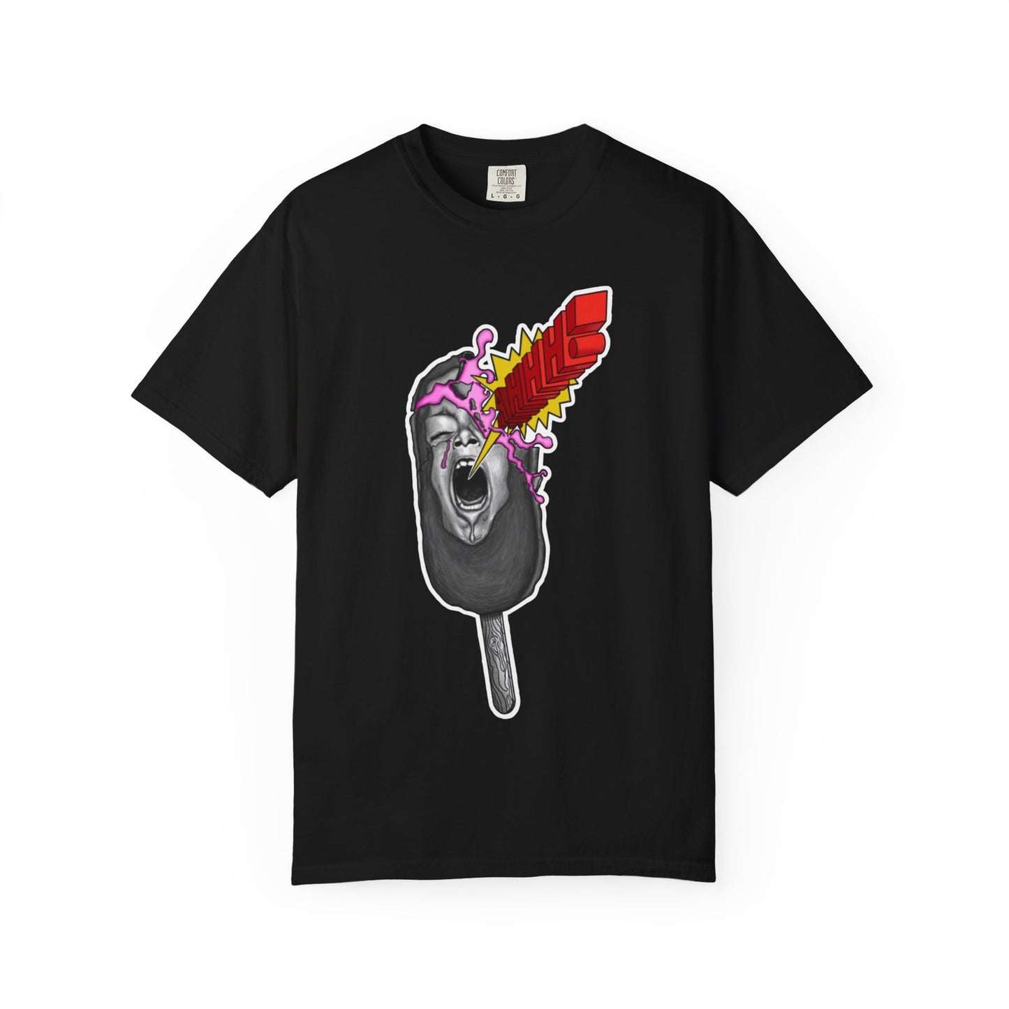 Graphic T-Shirt — Surreal Melted Popsicle Skull with Red Feather Burst