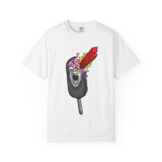 Graphic T-Shirt — Surreal Melted Popsicle Skull with Red Feather Burst